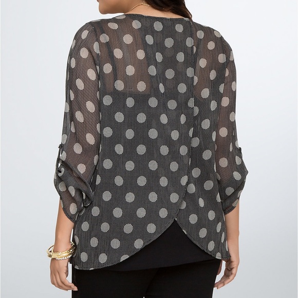 TORRID💋 Dot Print Chiffon Tulip Back Sheer Blouse - Picture 2 of 7
